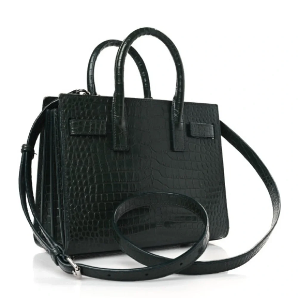 SAINT LAURENT Calfskin Crocodile Embossed Nano Sac De Jour Dark Green - Picture 4 of 10